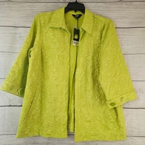 Slim Factor Investments 1X Open Front 3/4 Sleeve Chartreuse Floral Jacket L835